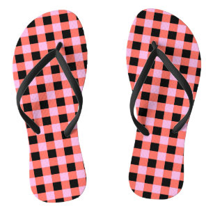 Roze Zwart Geruit Gingham Patroon Teenslippers