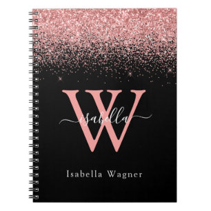 Roze zwart Glitter Elegant Script Name Notitieboek