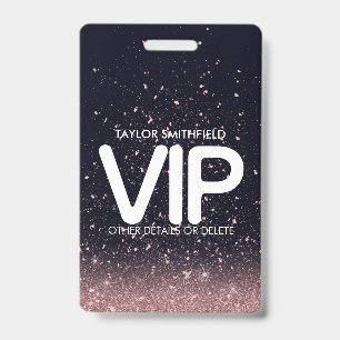 Roze Zwart Glitter trendy VIP badge met koord cust