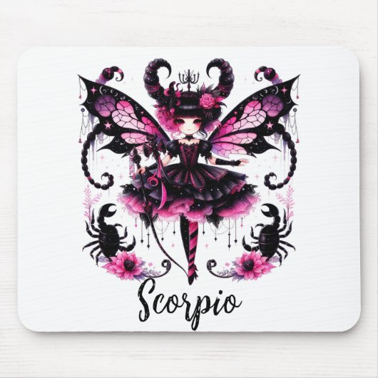 Roze Zwart Gothic Fairy Schorpioen Astrologie Zodi Muismat (Voorkant)