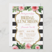 Roze Zwart Goud Bruids Luncheon Uitnodiging Bloeme (Voorkant)