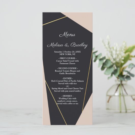 Roze zwart & goud geometrisch Menu (Staand voorkant)