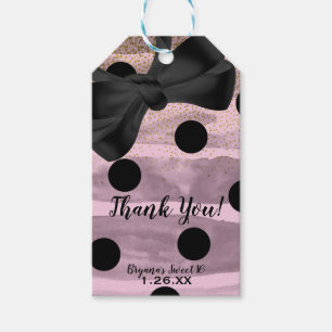 Roze Zwart & Goud Gepolkte Stippen Chic Strik Glam Cadeaulabel