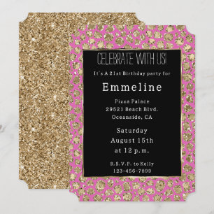 Roze Zwart Goud Glam Glitter Luipaard Kaart