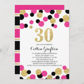 Roze, Zwart & Goud Glitter Confetti 30ste Verjaard Kaart (Voorkant / Achterkant)