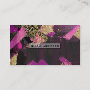 Roze Zwart Goud Glitter Modern Borstel Glam Grunge Visitekaartje