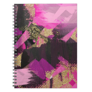 Roze Zwart Goud Glitter Moderne Borstel Glam Grung Notitieboek