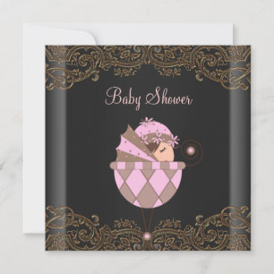 Roze Zwart Goud Kant Meisje Baby shower Kaart