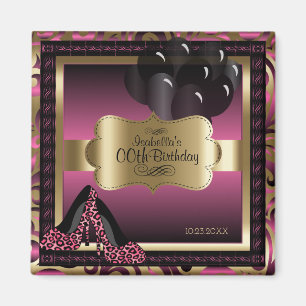 Roze, Zwart & Goud Metallic - 00ste verjaardag Magneet
