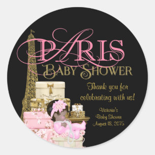 Roze Zwart Goud Paris Baby shower Dank u Ronde Sticker