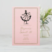Roze Zwart Goud Walsende Dansende Prinses Feest Kaart (Staand voorkant)