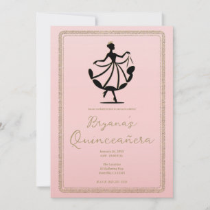 Roze Zwart Goud Waltzing Dancing Princess Party Kaart