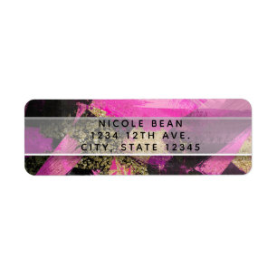 Roze Zwart Gouden Glitter Moderne Borstel Glam Fee Etiket