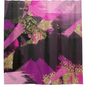 Roze Zwart Gouden Glitter Moderne Borstel Glam Gru Douchegordijn