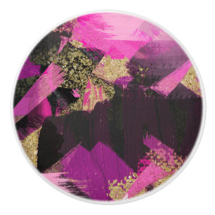 Roze Zwart Gouden Glitter Moderne Borstel Glam Gru Keramische Knop
