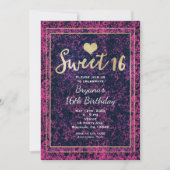 Roze & zwart gouden Sweet 16 moderne uitnodiging v (Voorkant)