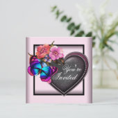 Roze Zwart Hart Vlinder Feest Uitnodigingen (Staand voorkant)