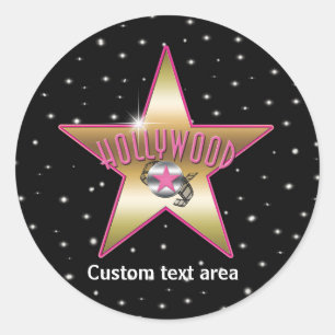 Roze Zwart Hollywood Gold Star Party Sticker