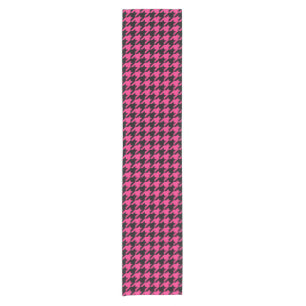 Roze Zwart Houndstooth Schotse ruit Korte Tafelloper