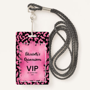Roze Zwart Leopard Quinceañera Uitnodigen VIP Pass Badge