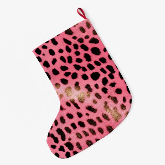Roze Zwart Luipaard Print Abstract Grote Kerstsok (Achterkant (Hangend))
