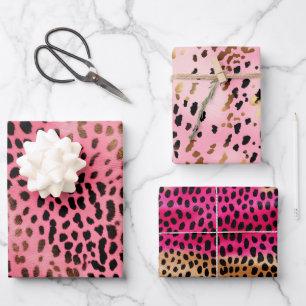 Roze Zwart Luipaard Print Abstract Inpakpapier Vel