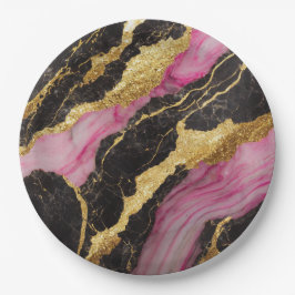 Roze Zwart Marmer Patroon met Goud Papieren Bordje