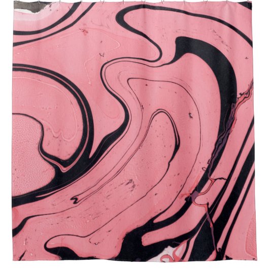 Roze Zwart Marmeren Hand Getrokken Douchegordijn (Voorkant)