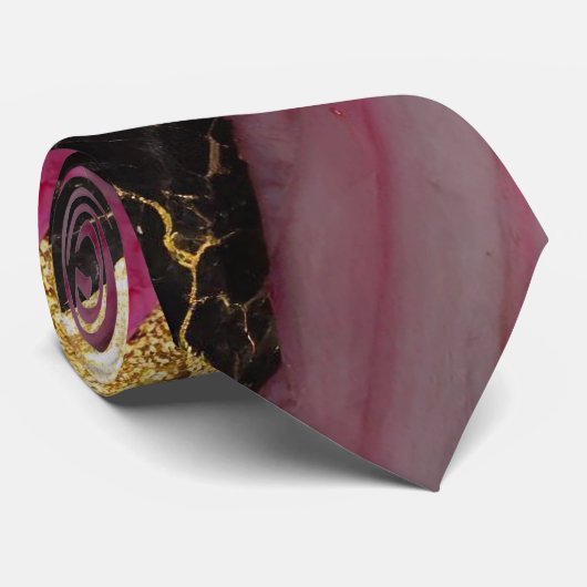 Roze zwart marmeren patroon met goud stropdas (Opgerold)