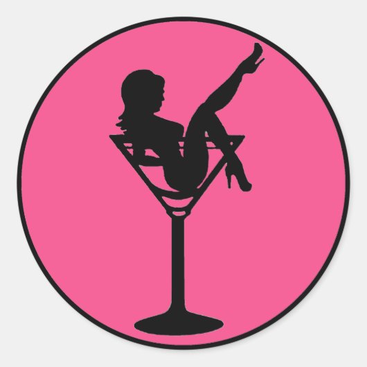 Roze zwart martini meisje silhouet stickers (Voorkant)