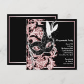 Roze Zwart Masker Roze Maskerade Feest Kaart (Voorkant / Achterkant)