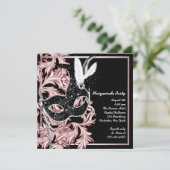 Roze Zwart Masker Roze Maskerade Feest Kaart (Staand voorkant)