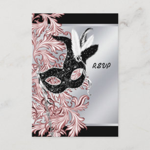 Roze Zwart Masker Roze Zwarte Maskerade Feest RSVP Kaartje