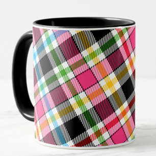 Roze Zwart Meerkleurig Flanel Geruit Tartan Mok