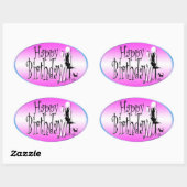 Roze zwart meisjes mode chic ovale sticker (Vel)