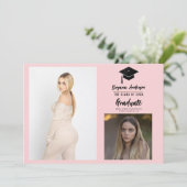 Roze Zwart Modern Afstuderen 2 Fotoaankondiging Kaart (Staand voorkant)