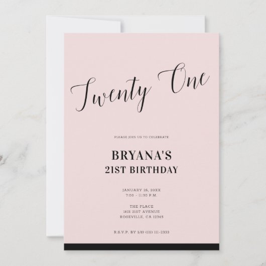 Roze & Zwart Modern Minimaal Script 21 Twenty One Kaart (Voorkant)