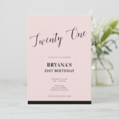 Roze & Zwart Modern Minimaal Script 21 Twenty One Kaart (Staand voorkant)