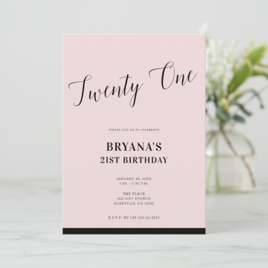 Roze & Zwart Modern Minimaal Script 21 Twenty One Kaart (Staand voorkant)