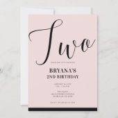 Roze Zwart Modern Minimaal Script TWEE 2E Verjaard Kaart (Voorkant)
