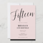 Roze & Zwart Modern Minimaal Script Vijftien 15 15 Kaart (Voorkant)