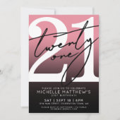 Roze Zwart Moderne 21e Verjaardag Kaart (Voorkant)