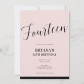 Roze Zwart Moderne Minimale Script Veertien 14 14e Kaart (Voorkant)