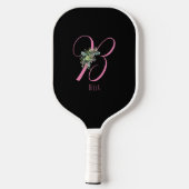 Roze zwart monogram bloemletter B Pickleball Paddle (Achterkant)