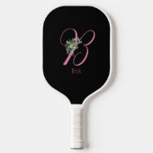 Roze zwart monogram bloemletter B Pickleball Paddle (Voorkant)