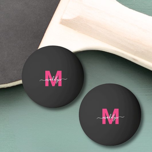 Roze zwart monogram Initiaal naam Pingpongballen
