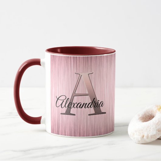 Roze zwart monogram mok (Met donut)