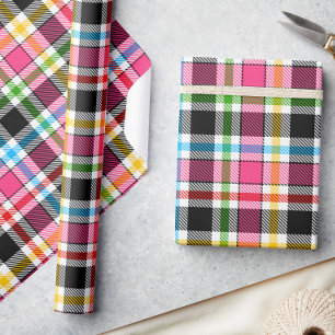 Roze Zwart Multicolor Flanel Geruit Tartan Cadeaupapier