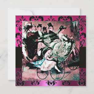 ROZE, ZWART, PAARS DAMAST MONOGRAM, wit, fuchsia Kaart