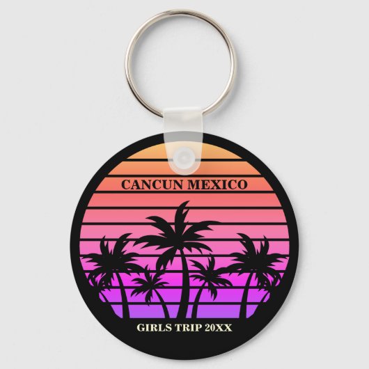 Roze Zwart Palm Trees Custom Meisjes Trip Sleutelhanger (Voorkant)